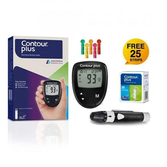 Contour Plus Blood Glucose Monitoring System with 25 Contour Plus Blood Glucose Test Strips Free - Ascensia