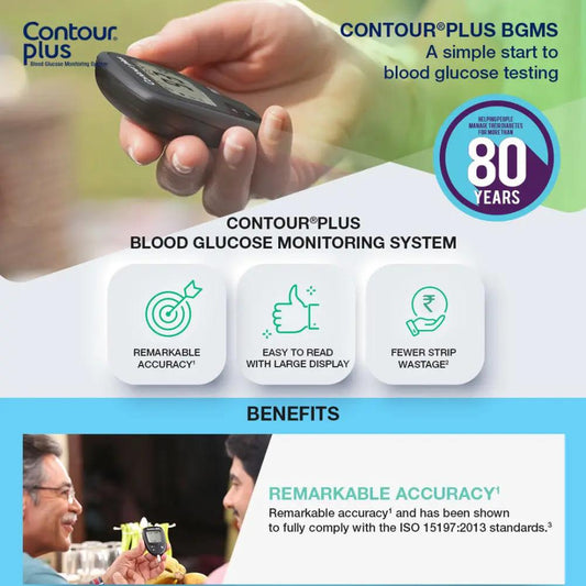 Contour Plus Blood Glucose Monitoring System with 25 Contour Plus Blood Glucose Test Strips Free - Ascensia