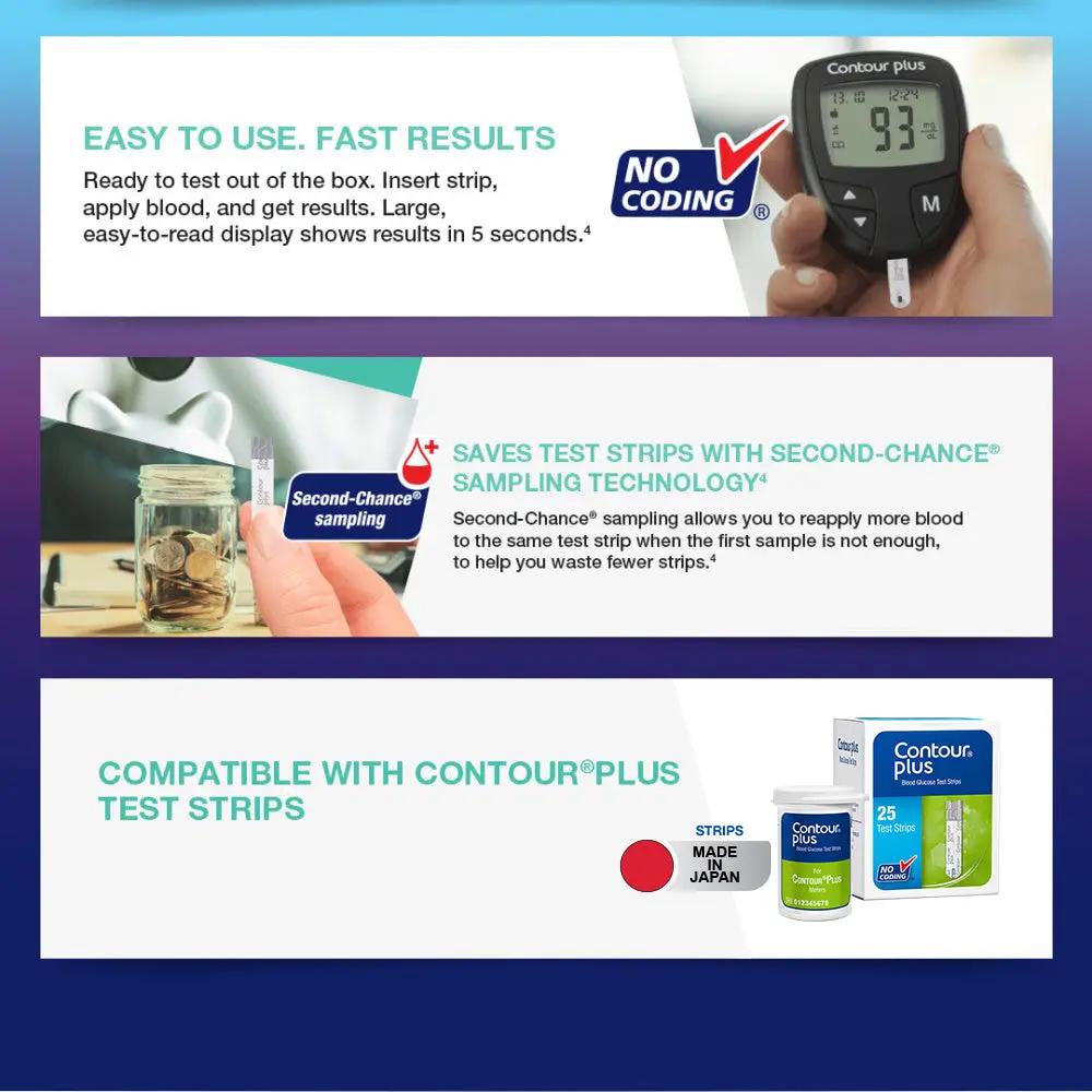 Contour Plus Blood Glucose Monitoring System with 25 Contour Plus Blood Glucose Test Strips Free - Ascensia