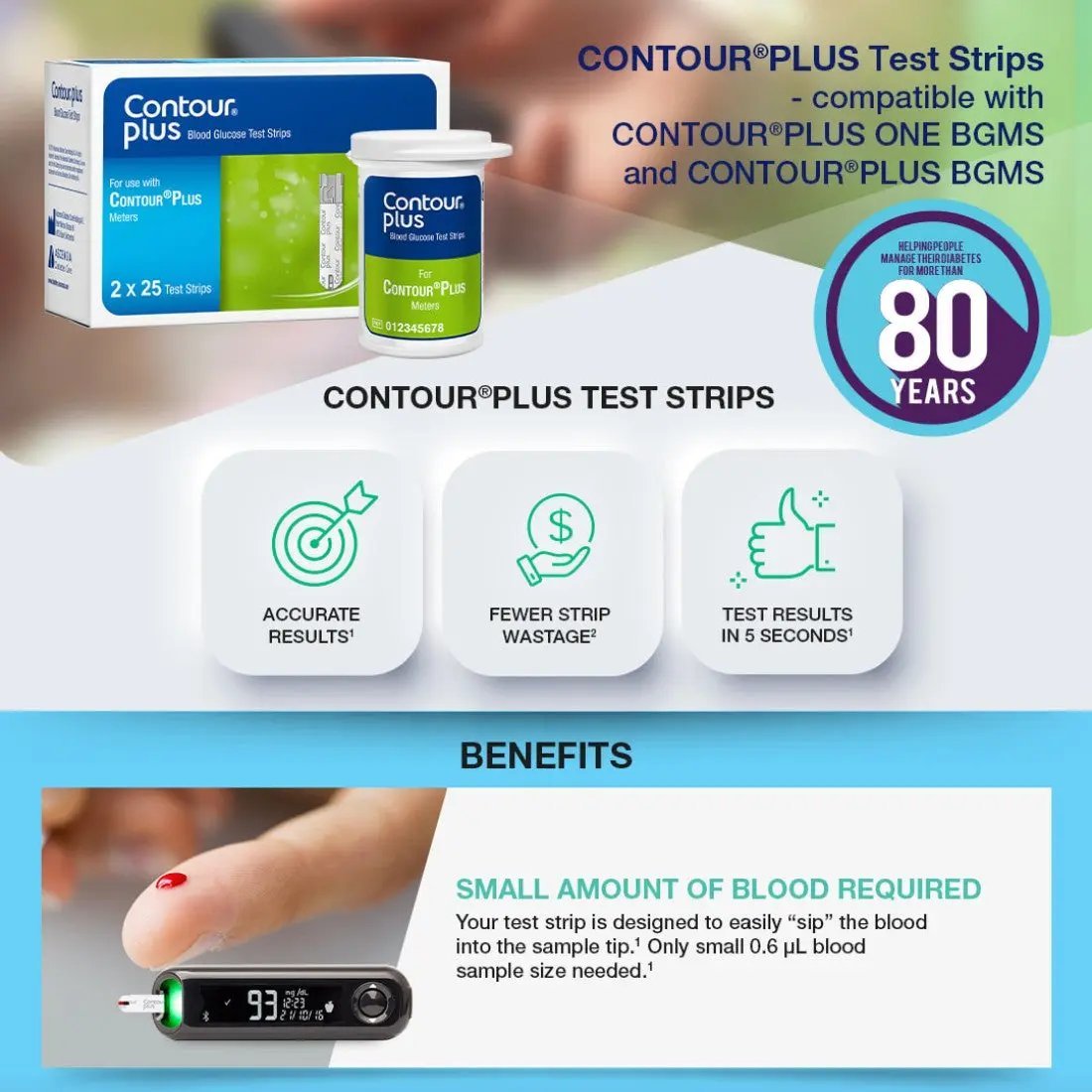 Contour Plus Elite Glucose Monitor + 25 Test Strips (Free) – Ascensia