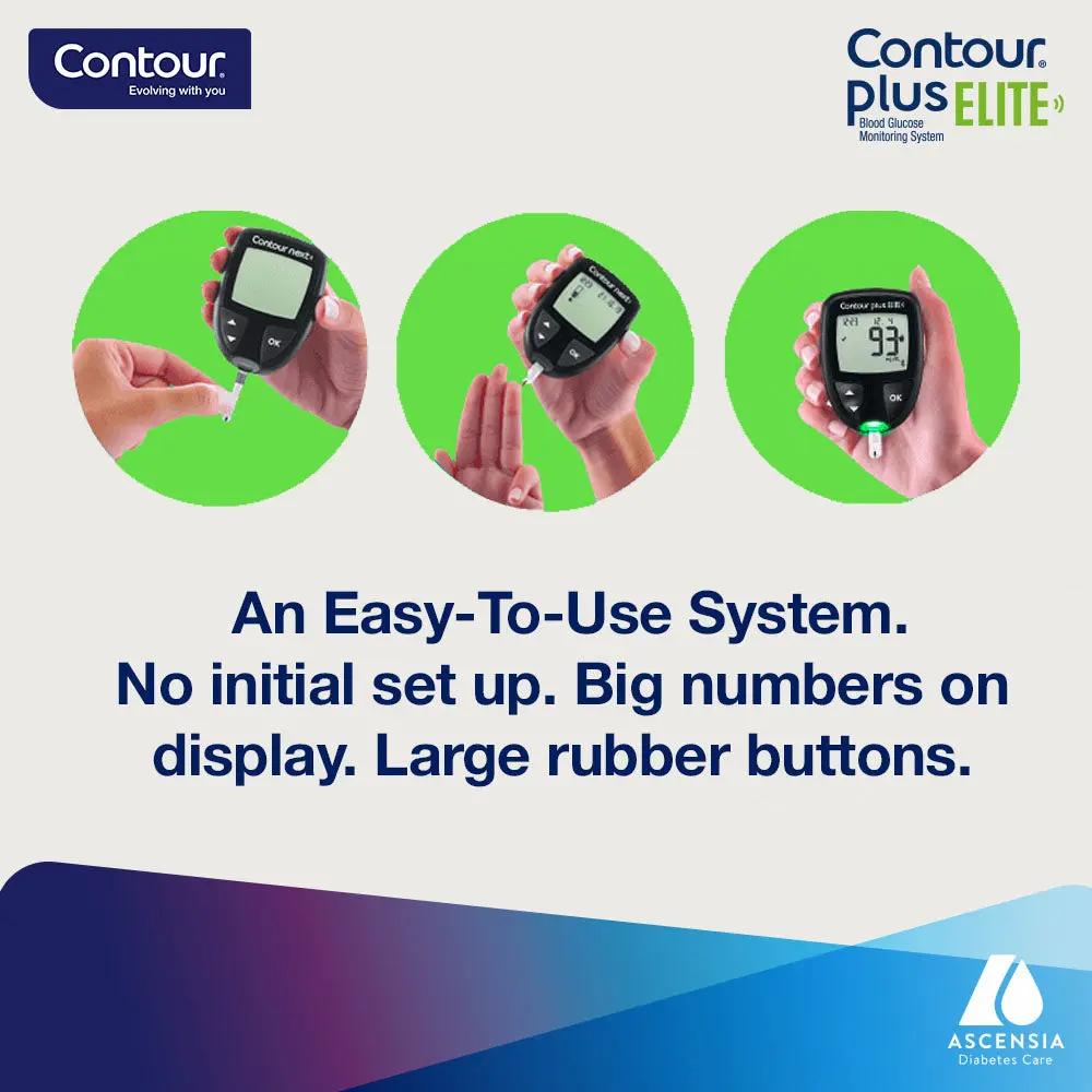 Contour Plus Elite Blood Glucose Monitoring System with 25 Test Strips Free - Ascensia