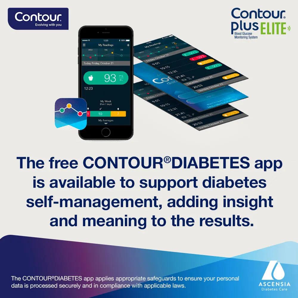 Contour Plus Elite Blood Glucose Monitoring System with 25 Test Strips Free - Ascensia