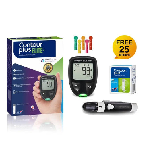 Contour Plus Elite Blood Glucose Monitoring System with 25 Test Strips Free - Ascensia