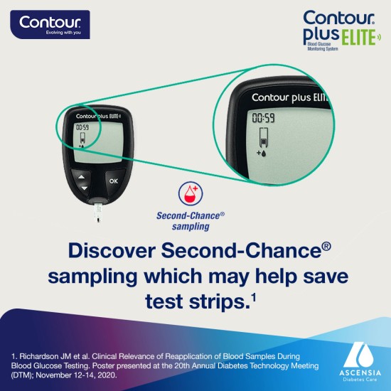Contour Plus Elite Blood Glucose Monitoring System with 25 Contour Plus  Blood Glucose Test Strips Free